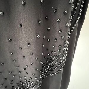 Onyx Nite Black Faux Wrap Skirt Beaded Front Made In USA Sz L